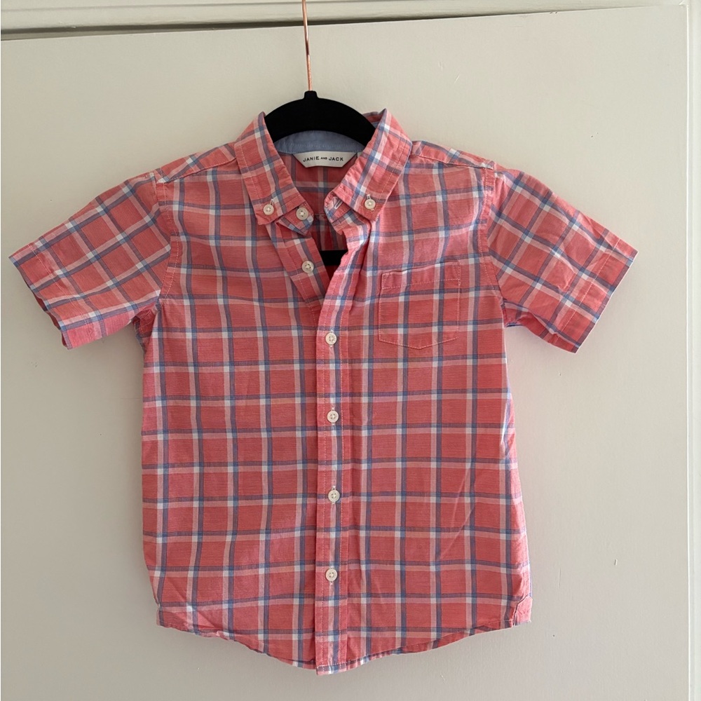 Janie and Jack Pink and Blue button down shirt